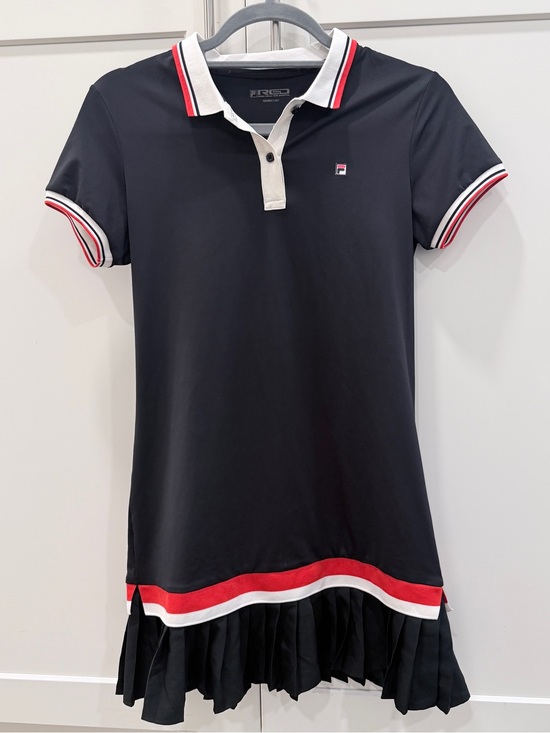 Fila Dresses & Skirts - FILA Women Polo Tennis Dress Black Pleated Hem Red White Logo Size 160/Small
